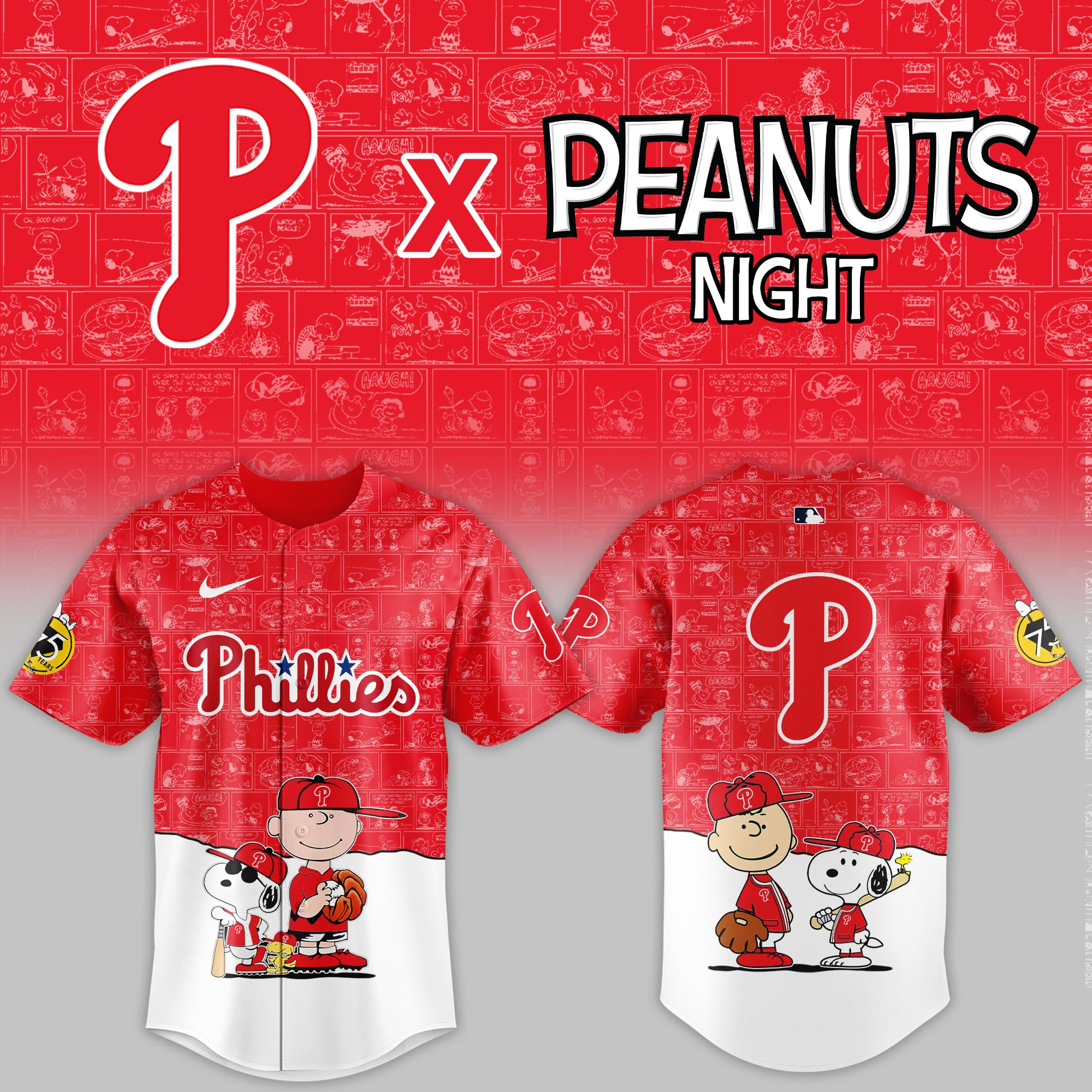 Philadelphia Phillies Mlb X Peanuts Night Baseball Jersey For Fan-1