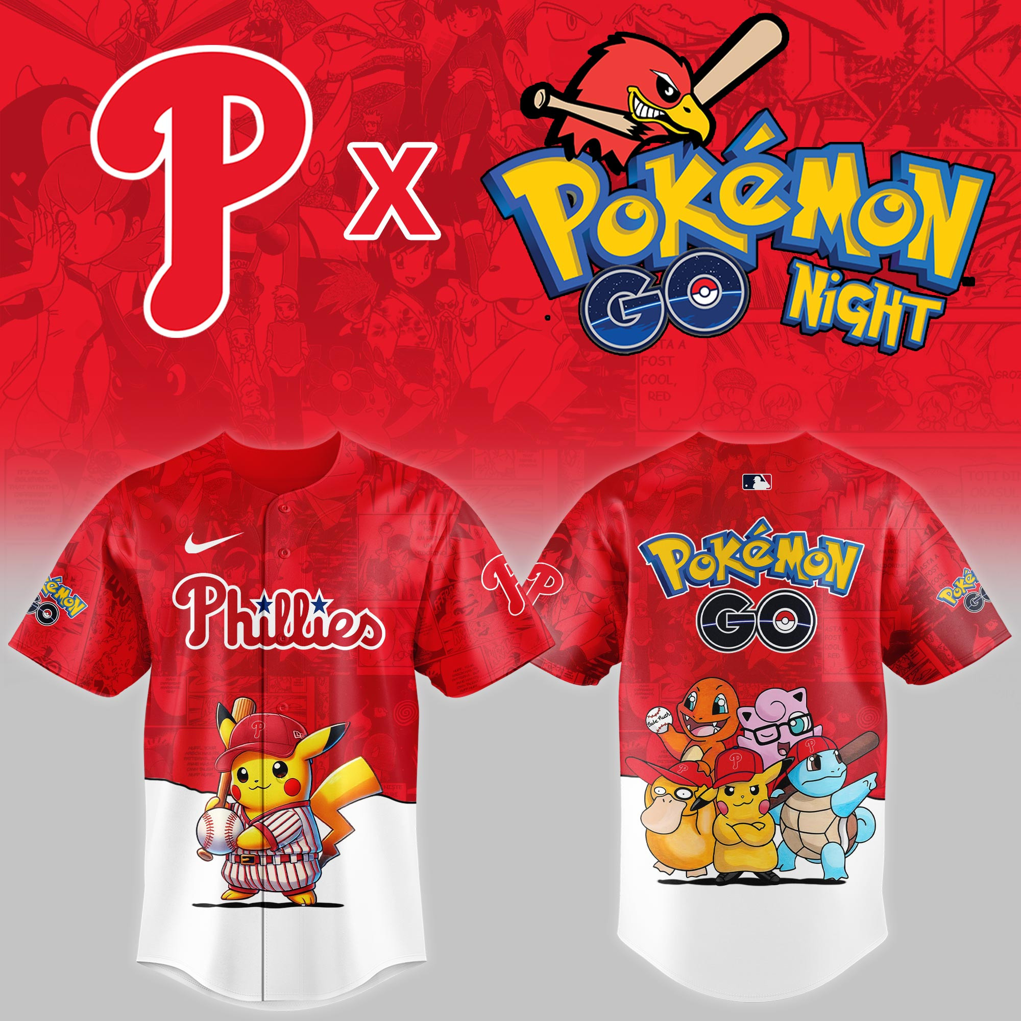 Philadelphia Phillies Mlb X Pokemon Go Night Baseball Jersey For Fan-1