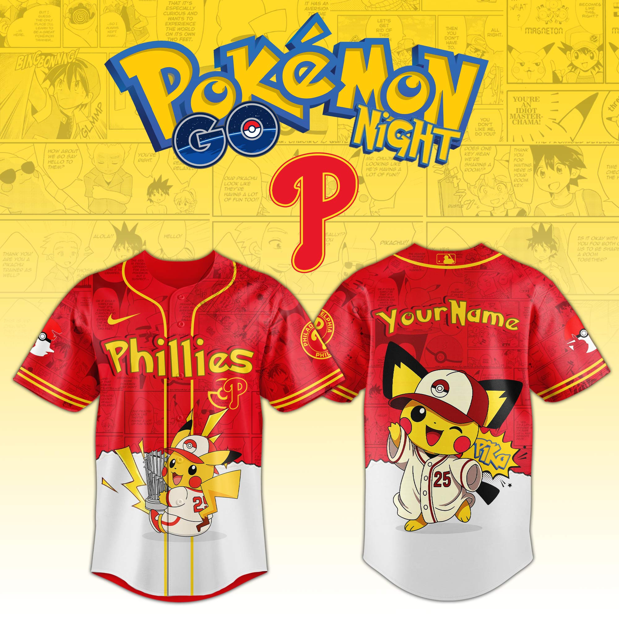 Philadelphia Phillies Mlb X Pokemon Go Night Personalized Baseball Jersey For Fans-1