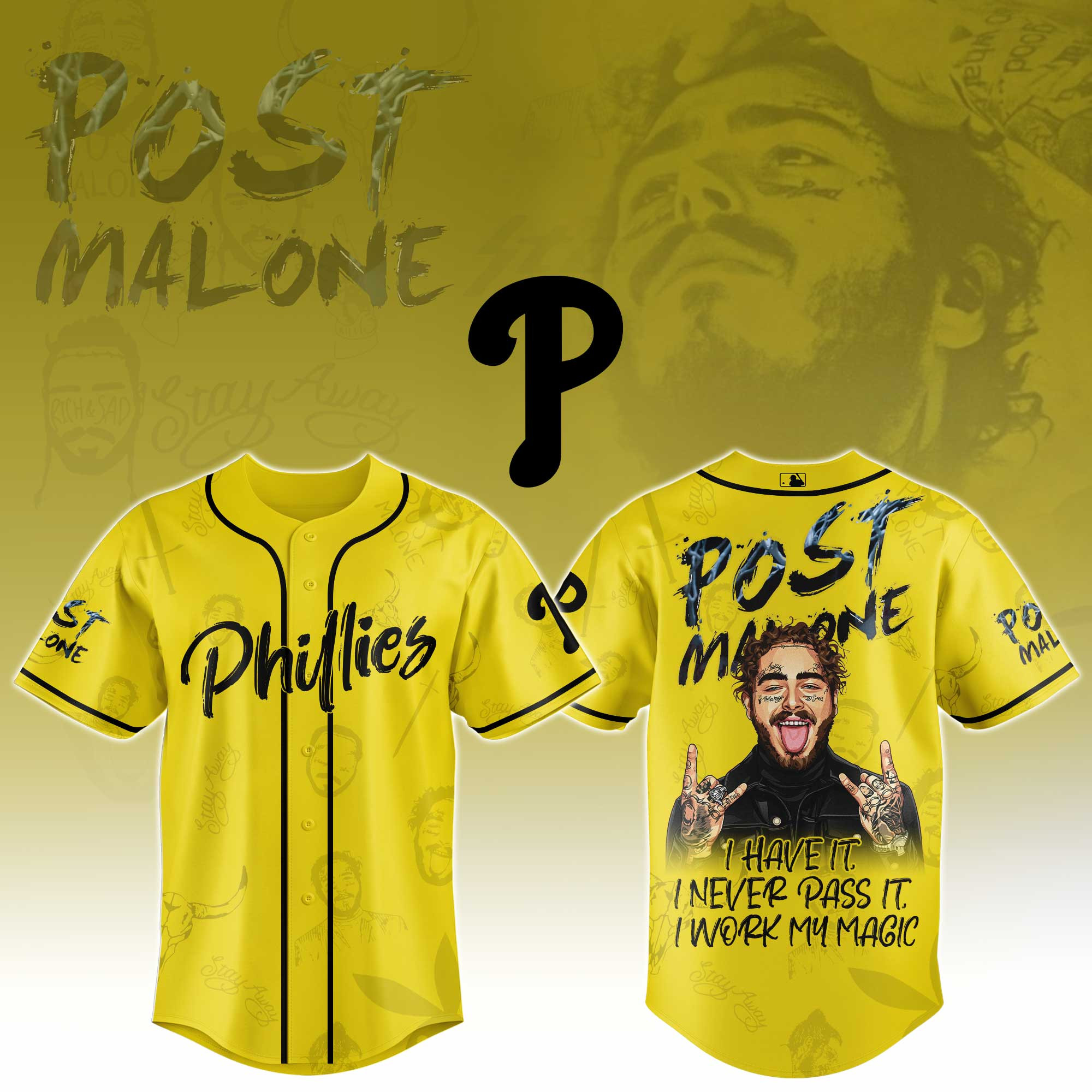 Philadelphia Phillies Mlb X Post Malone Tour Baseball Jersey For Fans-1