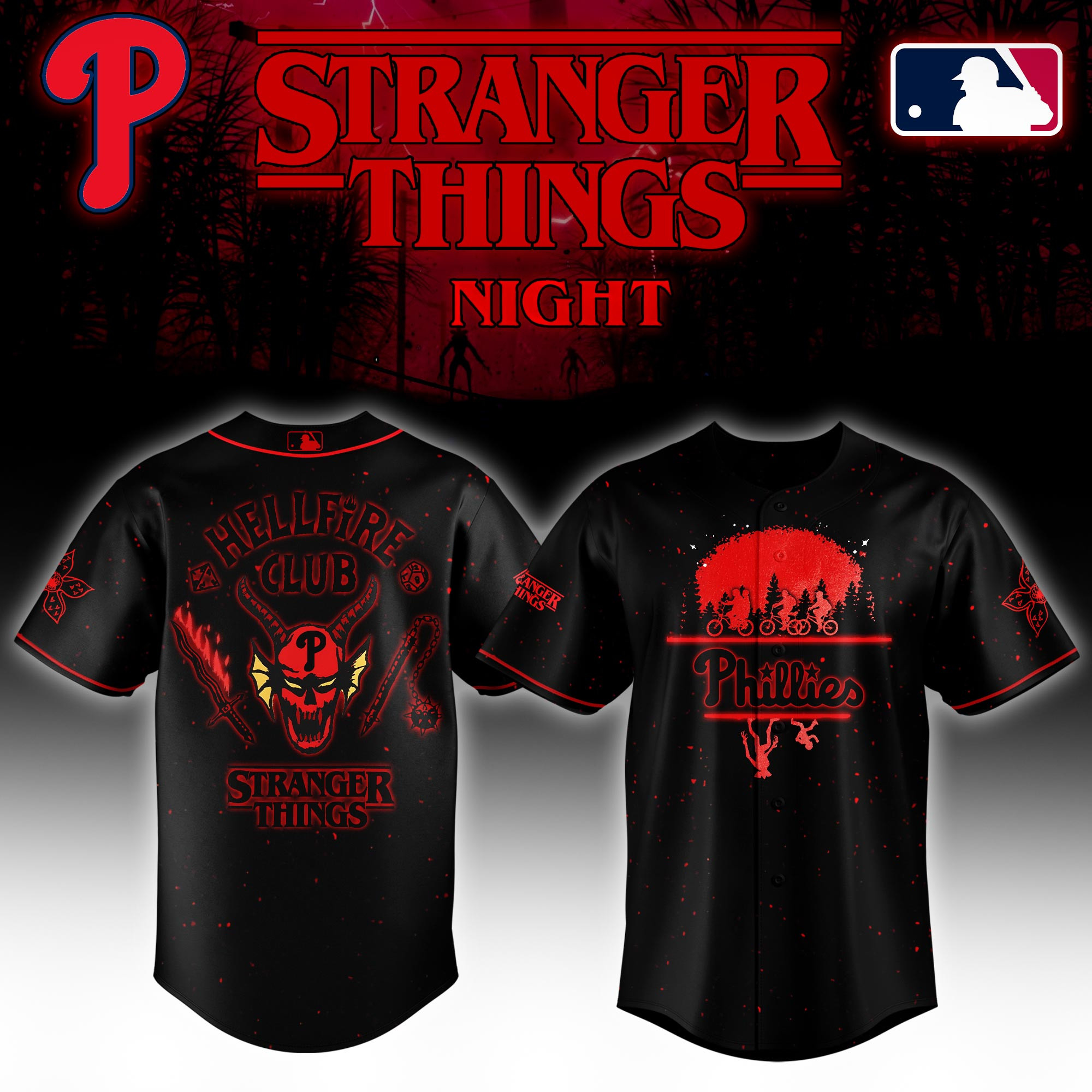 Philadelphia Phillies Mlb X Stranger Things Night Baseball Jersey For Fans-1