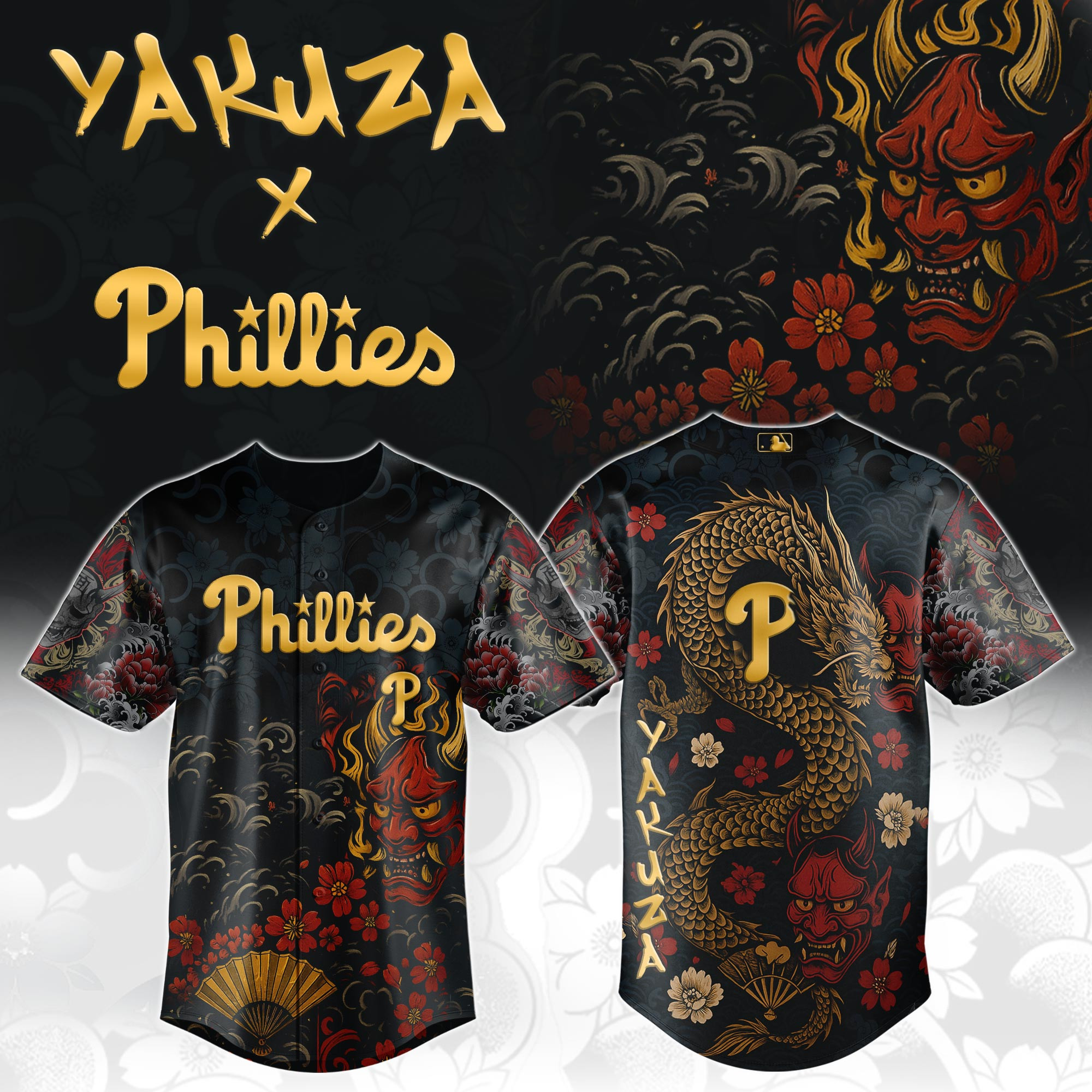 Philadelphia Phillies Mlb X Yakuza Dragon Oni Baseball Jersey For Fans-1
