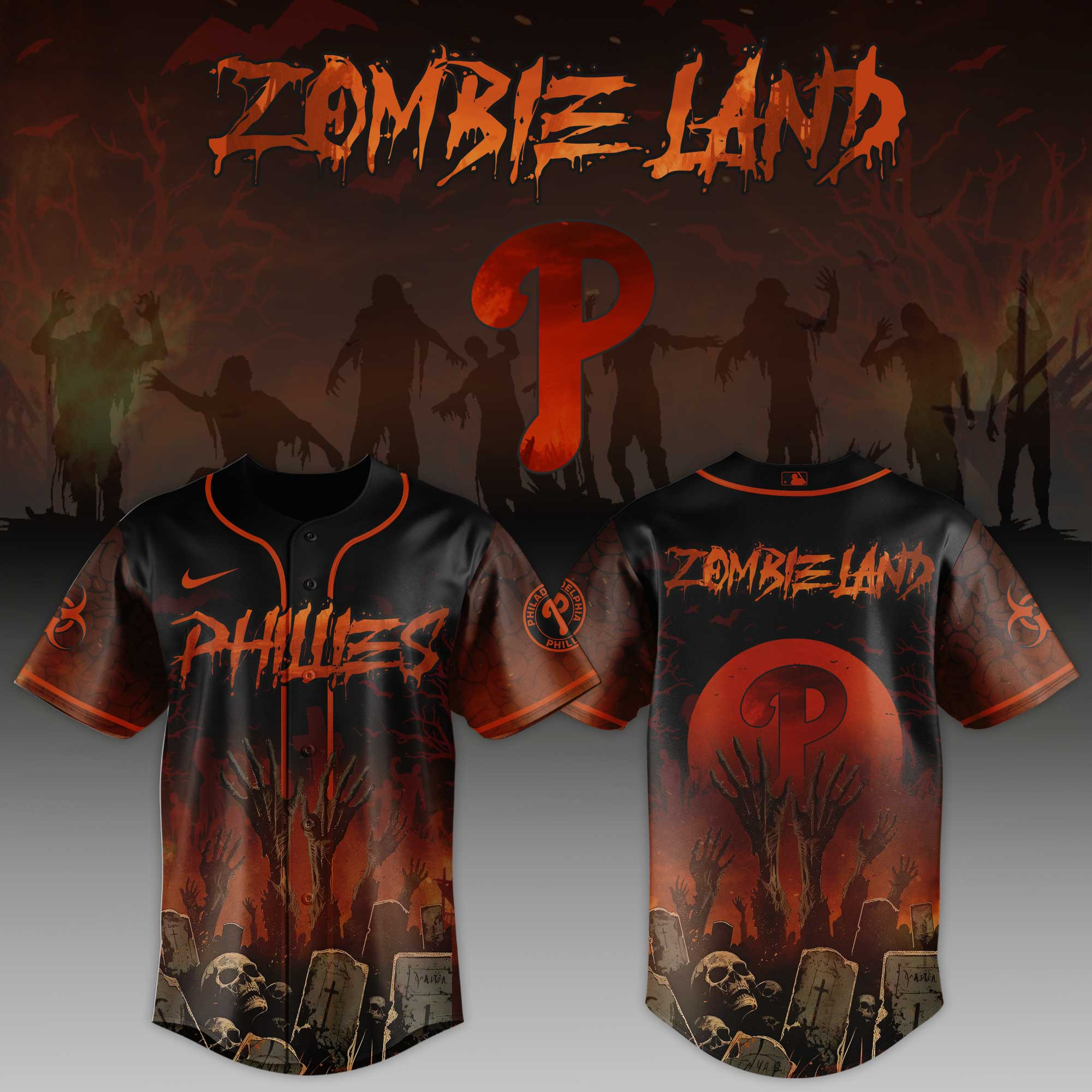 Philadelphia Phillies Mlb X Zombie Land Baseball Jersey For Fans-1