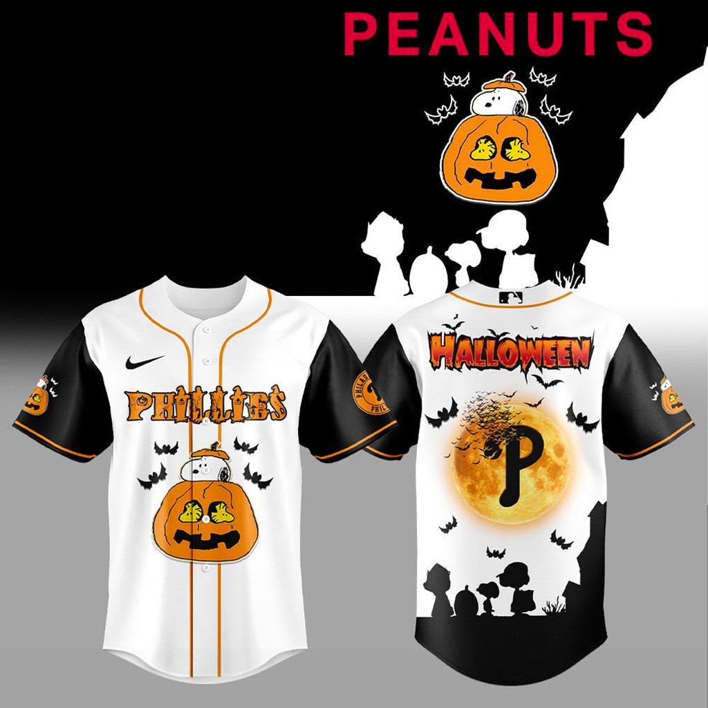 Philadelphia Phillies X Peanuts To Halloween 2025 Jersey Phillies Merch Cool Baseball Gifts-1