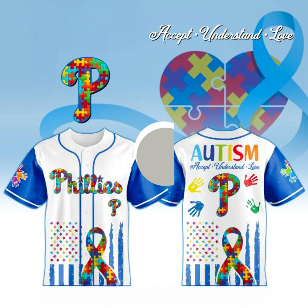 Philadelphia Phillies X Special Autism Awareness Month 3D Baseball Jersey Phillies Merch-1