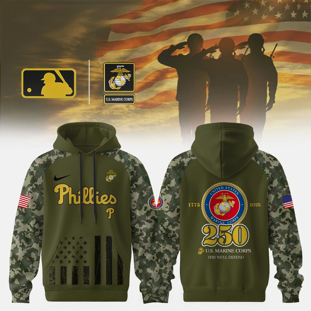 Philadelphia Phillies X Us Marine Corps 250th Anniversary Hoodie Phillies Merch Veterans Gift-1