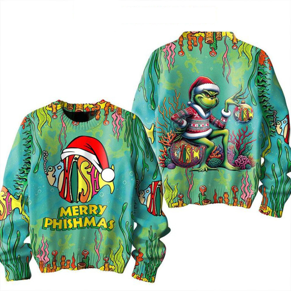 Phish Merry Phishmas The Grinch Waiting For 2024 Christmas Ugly Sweater Rock Band Fans Gifts-1