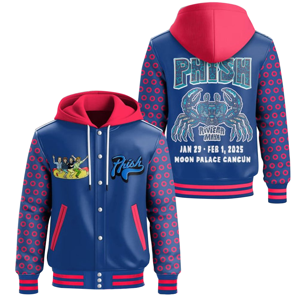 Phish Riviera Maya 2025 Hooded Varsity Jacket Good Fathers Day Gifts-1