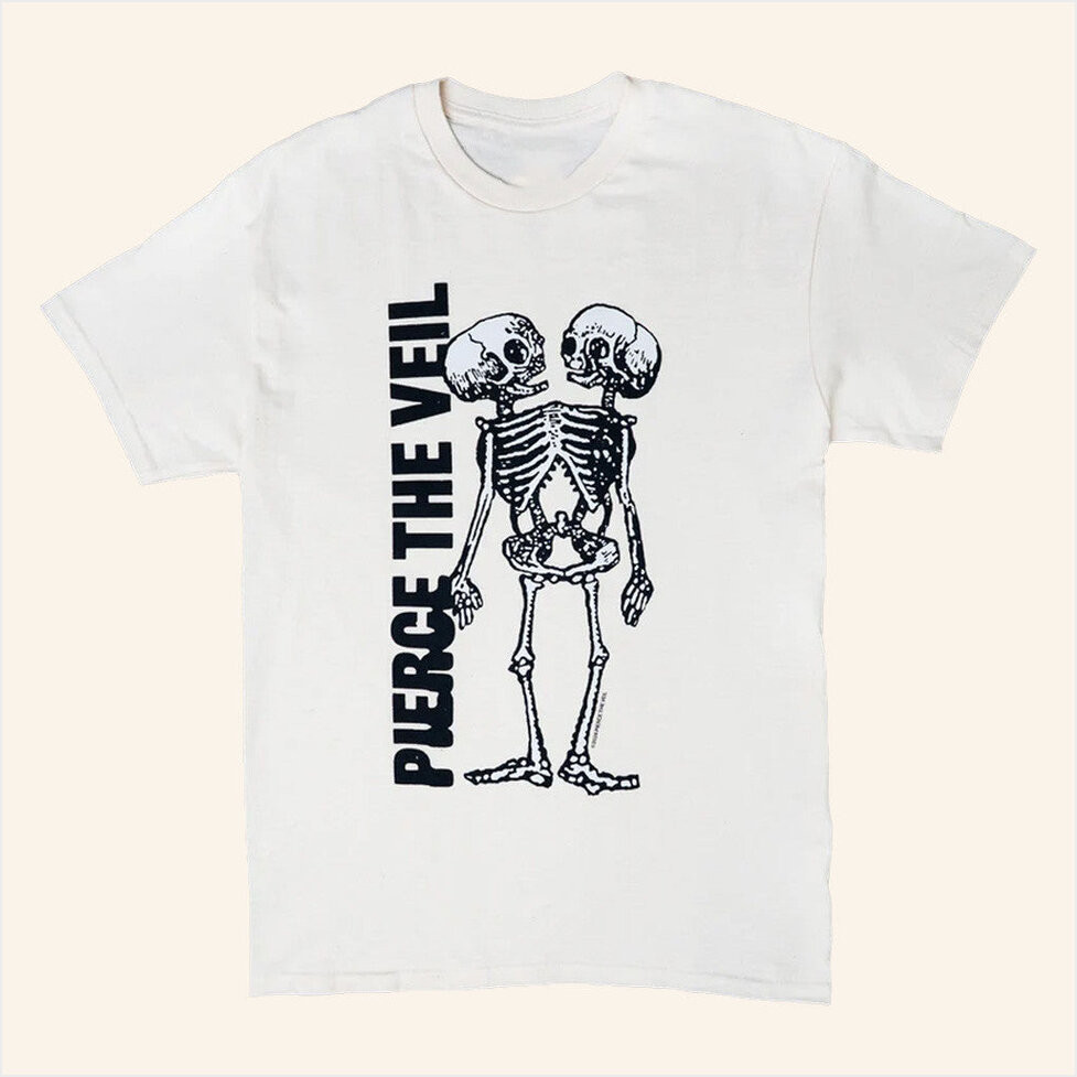 Pierce The Veil Merch Tan Conjoined Skeleton T-Shirt Gift Ideas For Fans Gifts For Besties-1