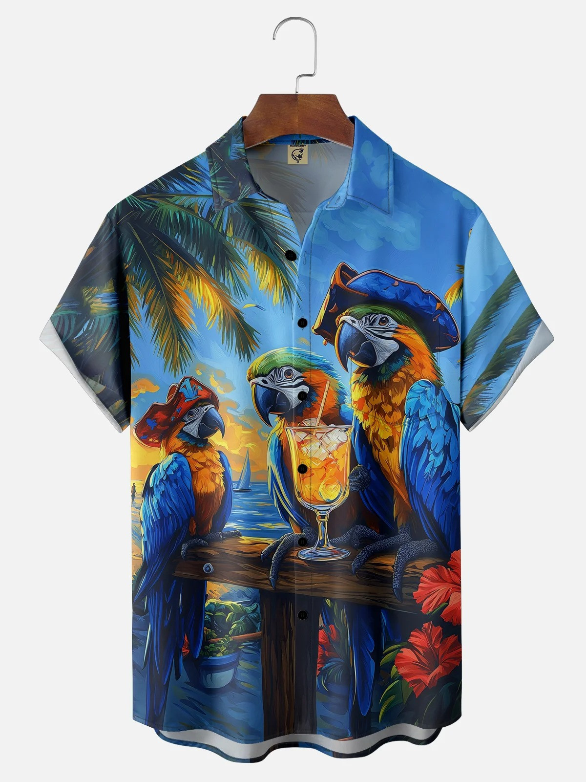 Pirate Captain Parrots Chest Pocket Hawaiian Shirt-1