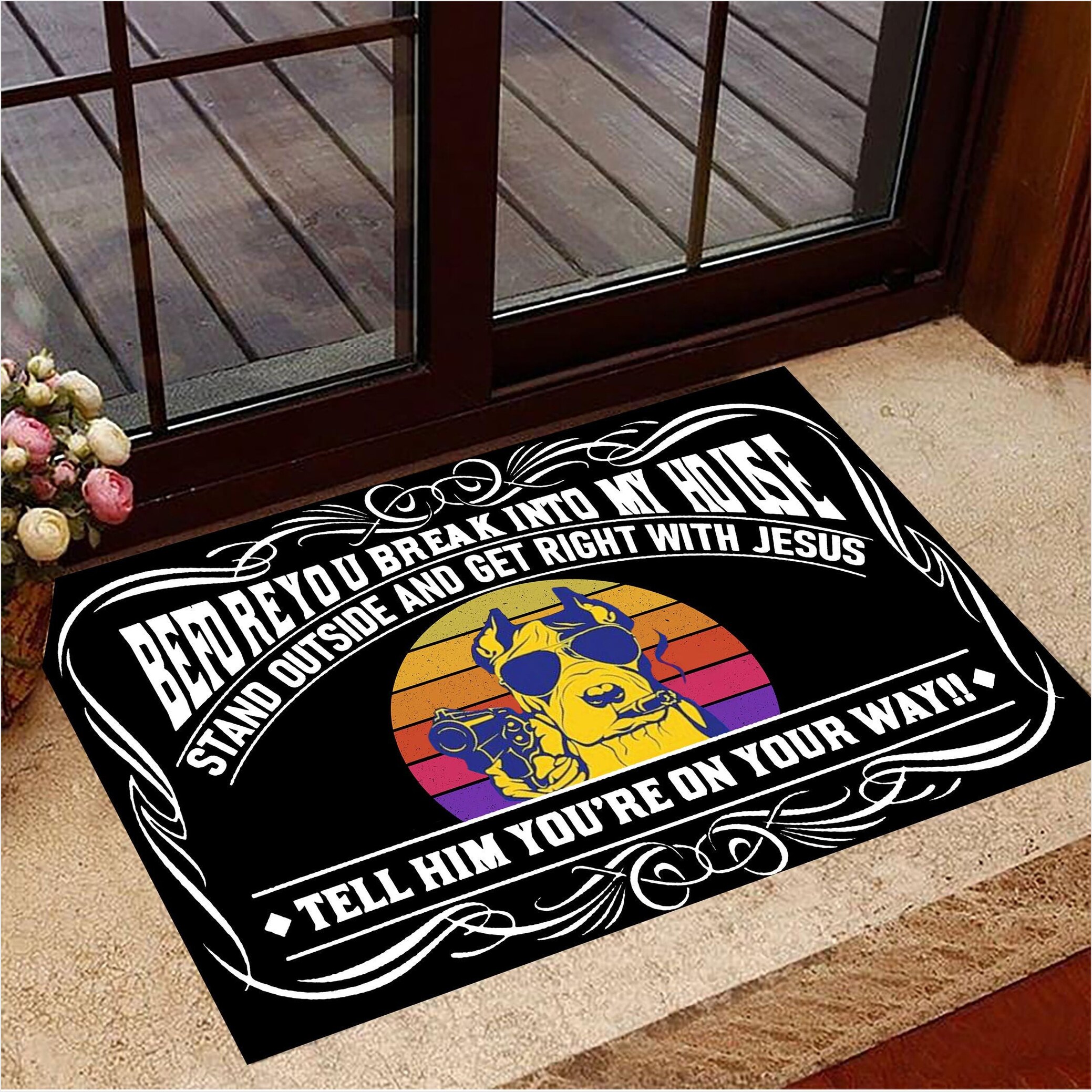 Pitbull Before You Break Into My House Doormat Front Door Decor Funny Doormat Gift For Friends-1