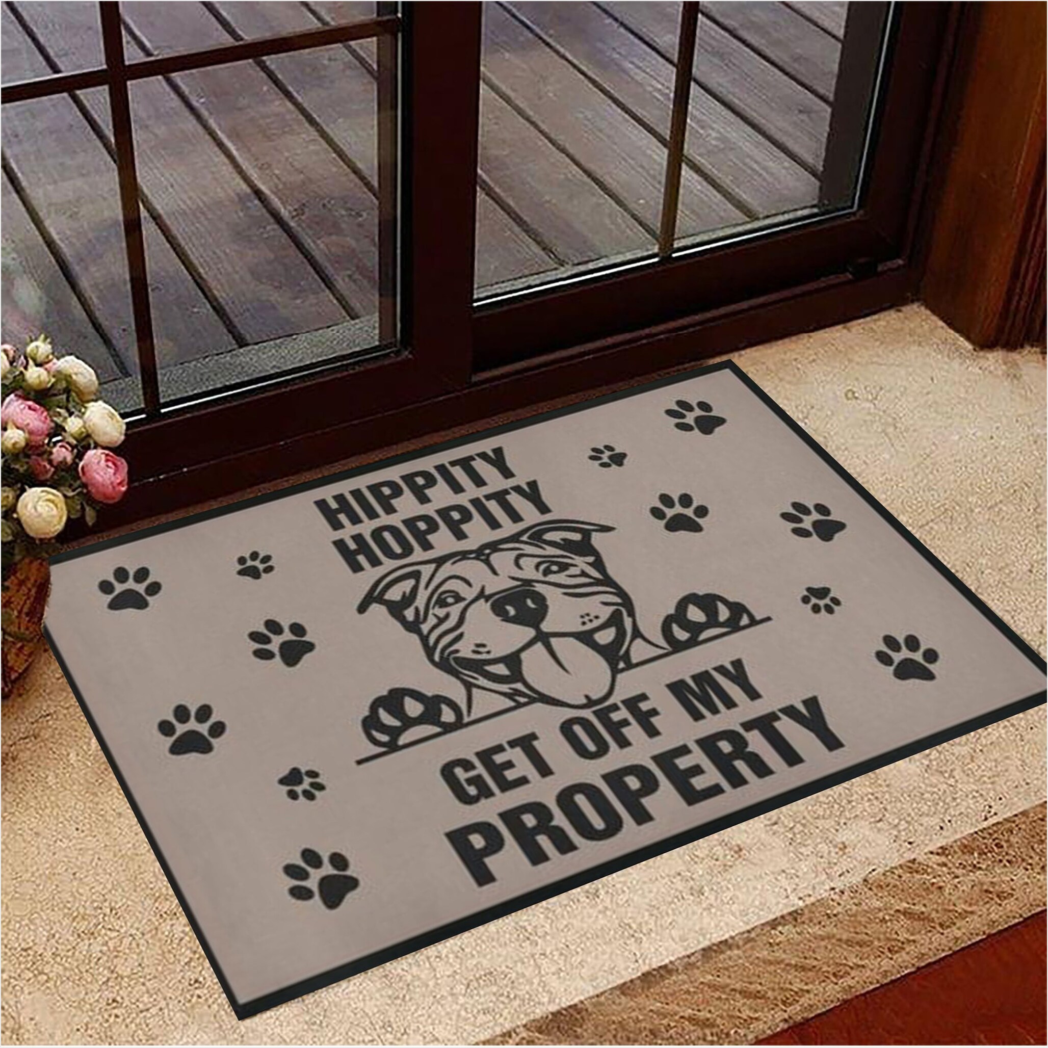 Pitbull Hippity Hoppity Get Off My Property Doormat Funny Dog Doormat Gifts For Pitbull Lovers-1