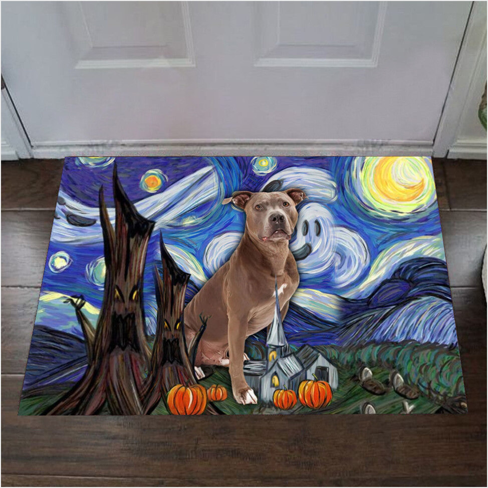 Pitbull Starry Night Poster Cute Halloween Decoration Ideas Gifts For Pitbull Lovers-1