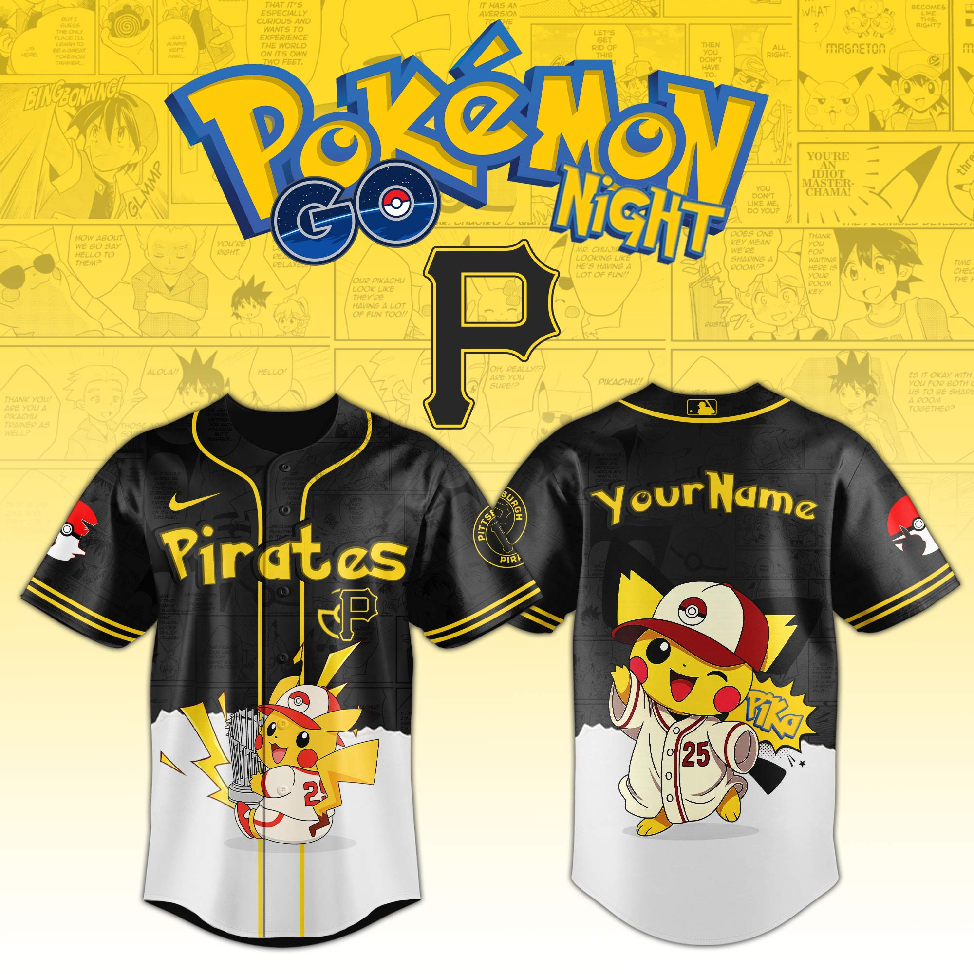Pittsburgh Pirates Mlb X Pokemon Go Night Personalized Baseball Jersey For Fans-1