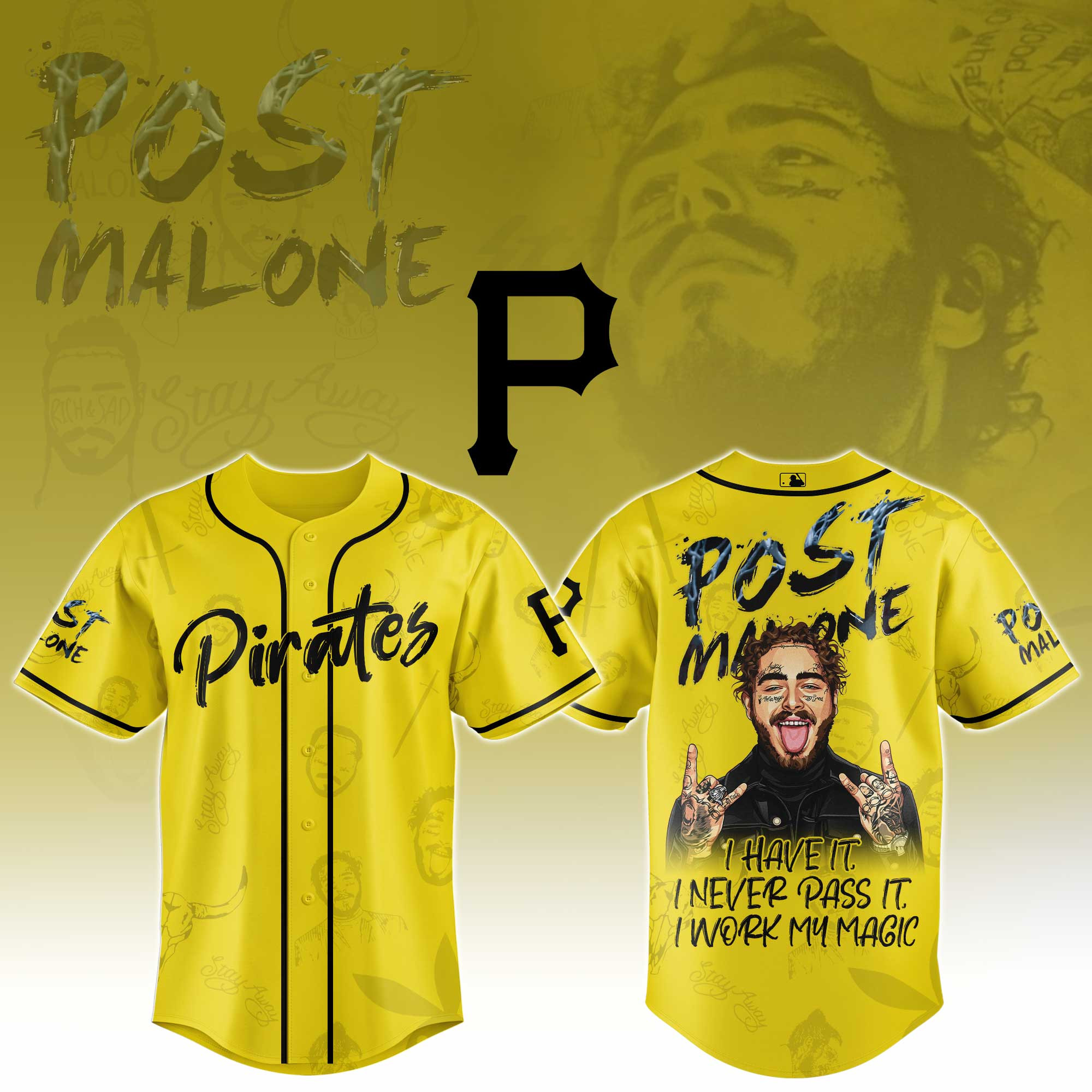 Pittsburgh Pirates Mlb X Post Malone Tour Baseball Jersey For Fans-1