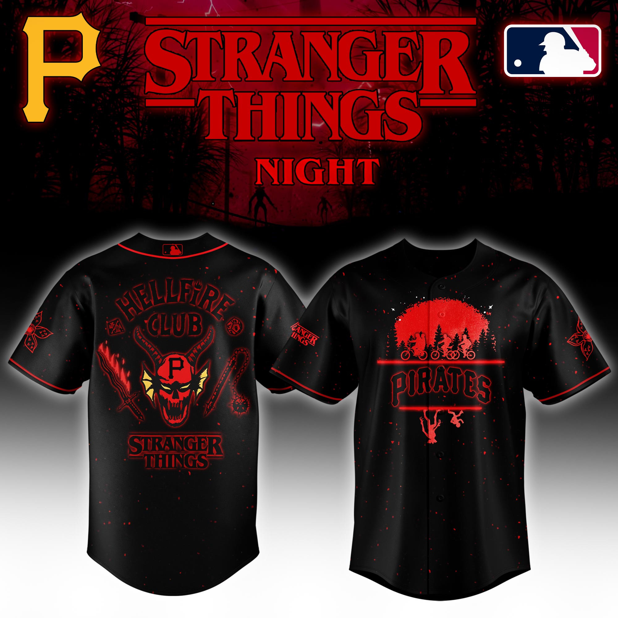 Pittsburgh Pirates Mlb X Stranger Things Night Baseball Jersey For Fans-1