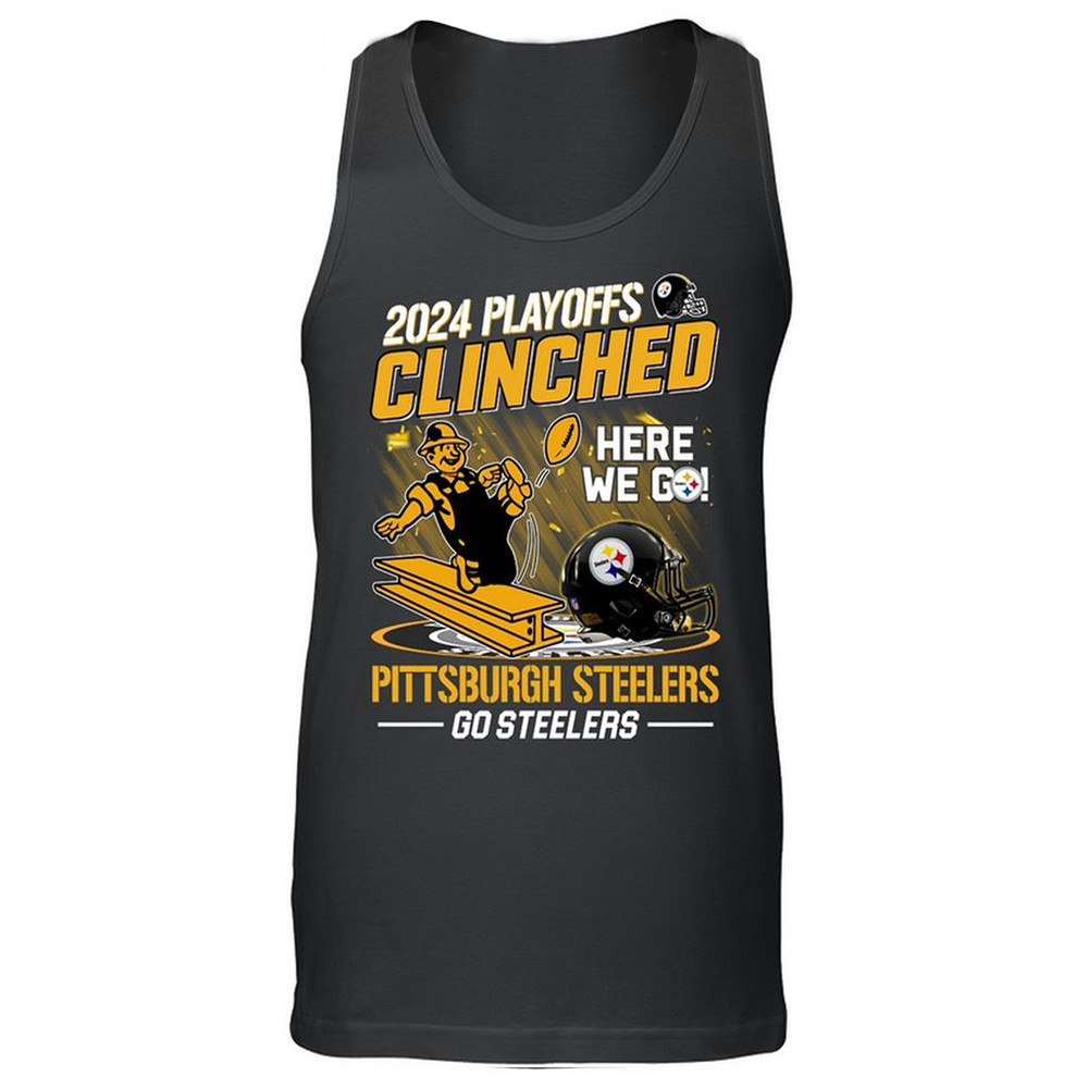 Pittsburgh Steelers 2024 Playoffs Clinched Here We Go Tank Top Best Gifts For Football Fans-1