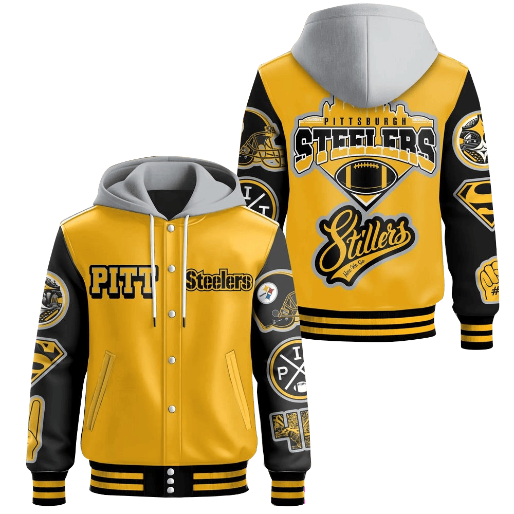 Pittsburgh Steelers Football Hooded Varsity Jacket Pittsburgh Steelers Merch Football Fan Gifts-1