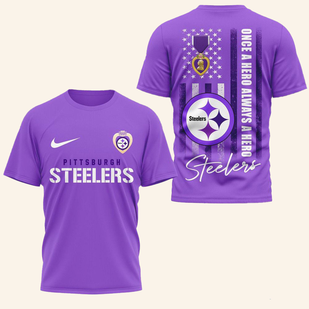 Pittsburgh Steelers National Purple Heart Day Shirt Pittsburgh Steelers Merch Fans Gifts-1