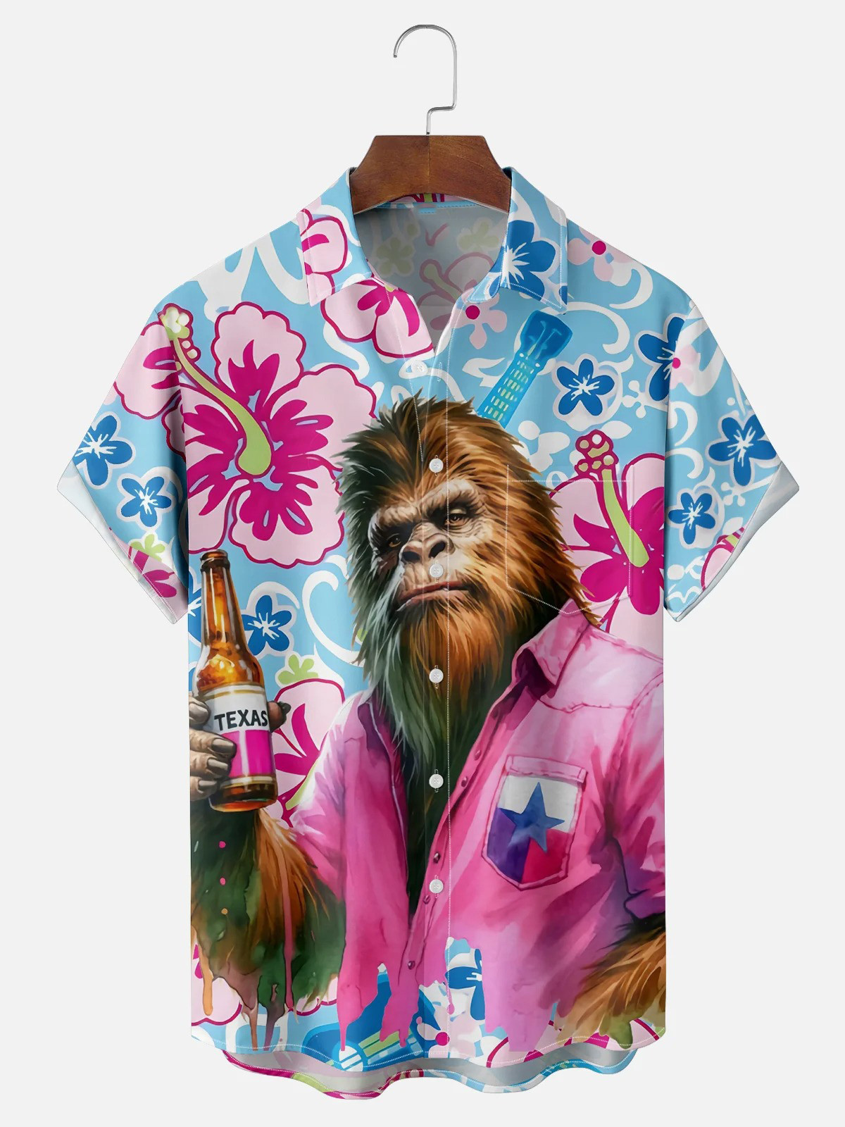 Plants Flowers Beer Bigfoot Chest Pocket Hawaiian Shirt-1