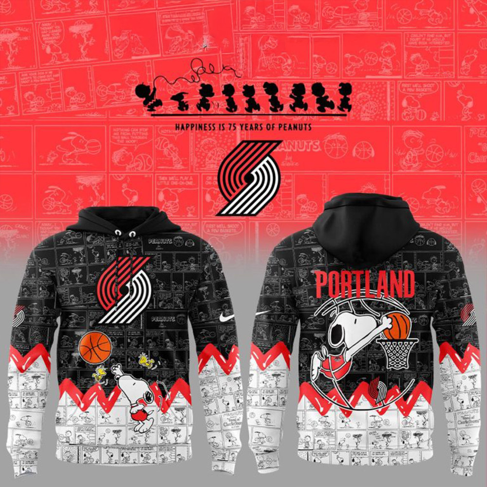 Portland Trail Blazers 75th Anniversary Snoopy Peanuts Hoodie Best Gifts For Basketball Lovers-1