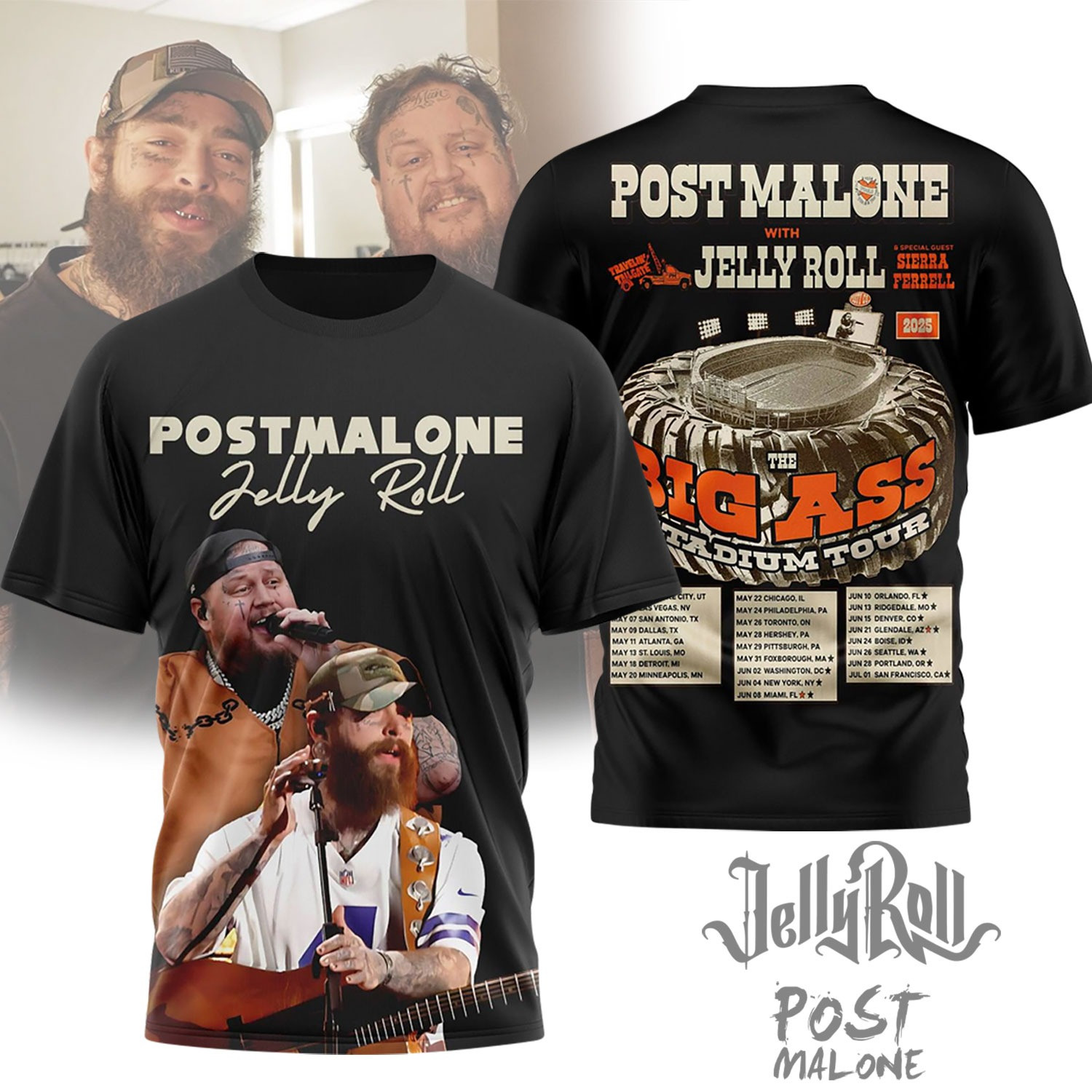 Post Malone And Jelly Roll 2025 Tour Shirt Post Malone Merch Gifts For Dad-1