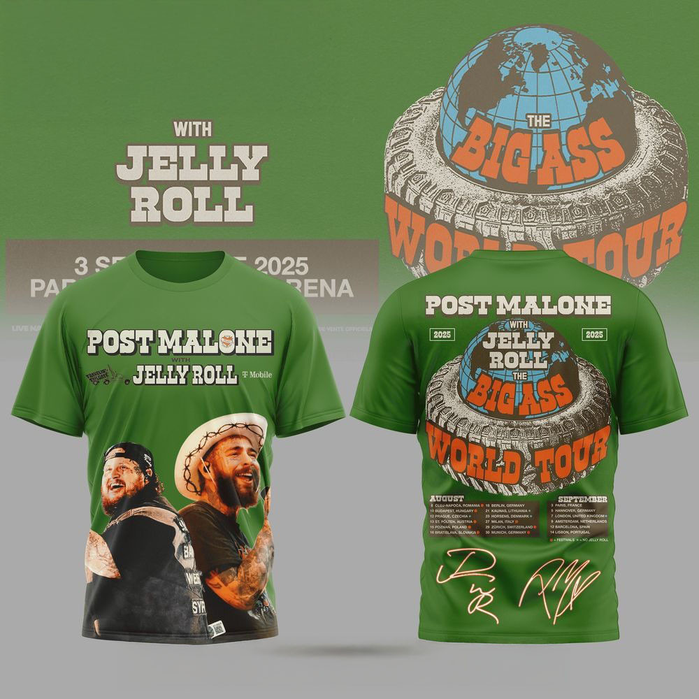 Post Malone With Jelly Roll The Big Ass World Tour Shirt 2025 Fathers Day Gifts For Husband-1