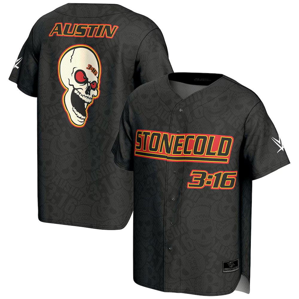 ProSphere Black Stone Cold Steve Austin 3 16 Skull Baseball Jersey Gifts For Him-1