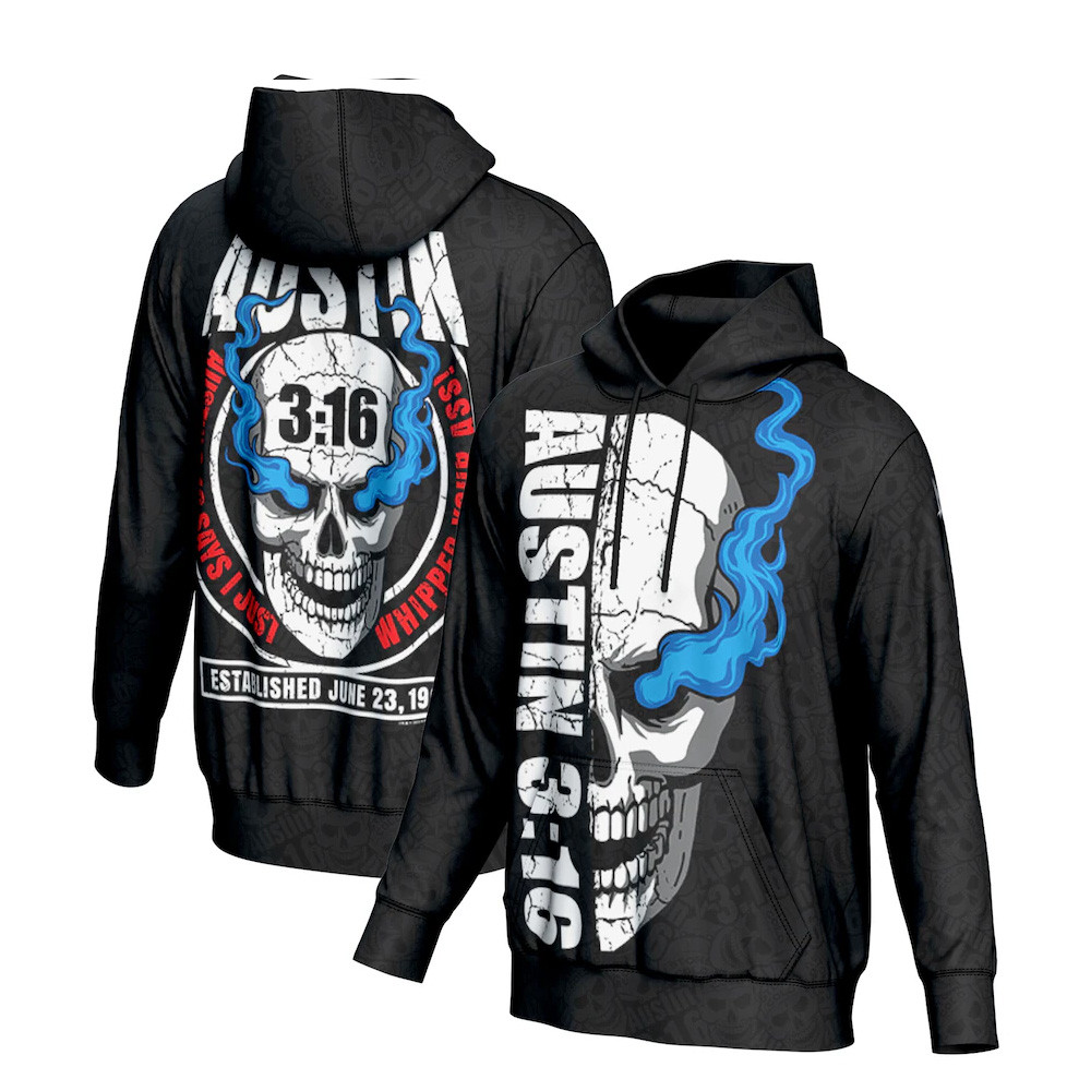 ProSphere Black Stone Cold Steve Austin 3 16 Skull Pullover Hoodie Bonus Dad Gifts-1