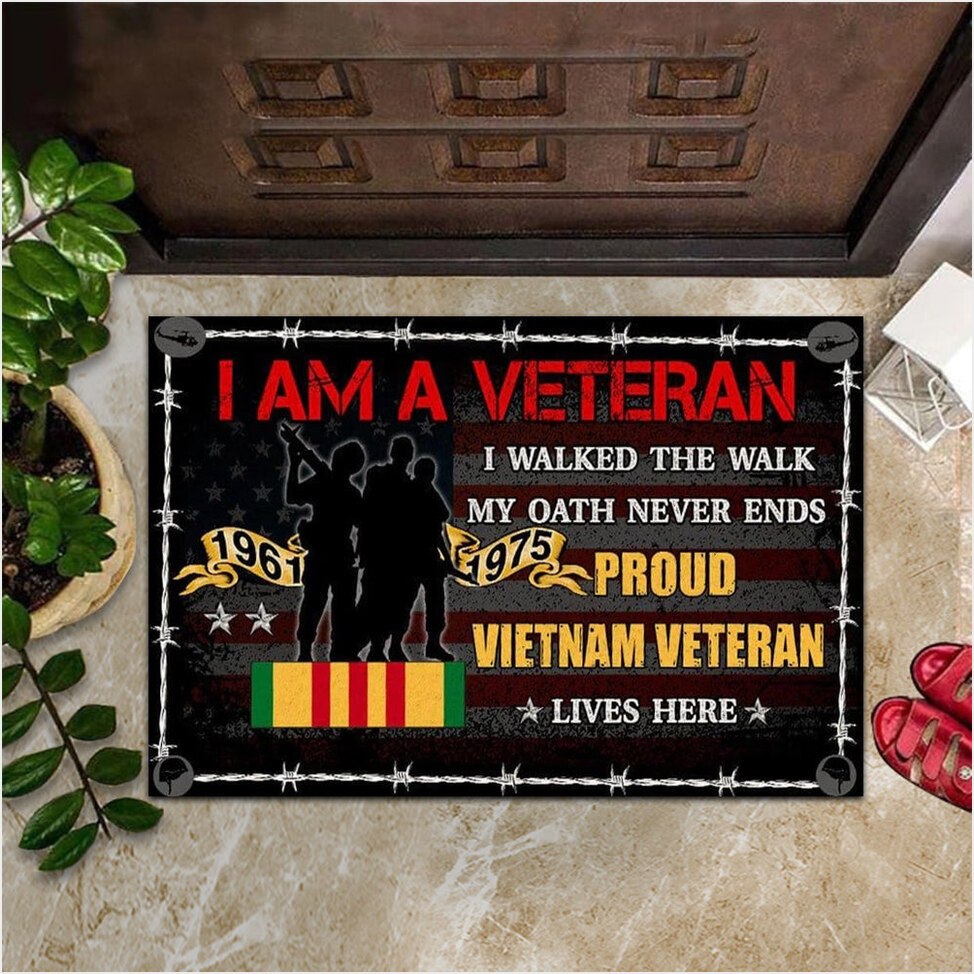 Proud Vietnam Veteran Doormat I Am A Veteran I Walked The Walk My Oath Never Ends Door Mat-1