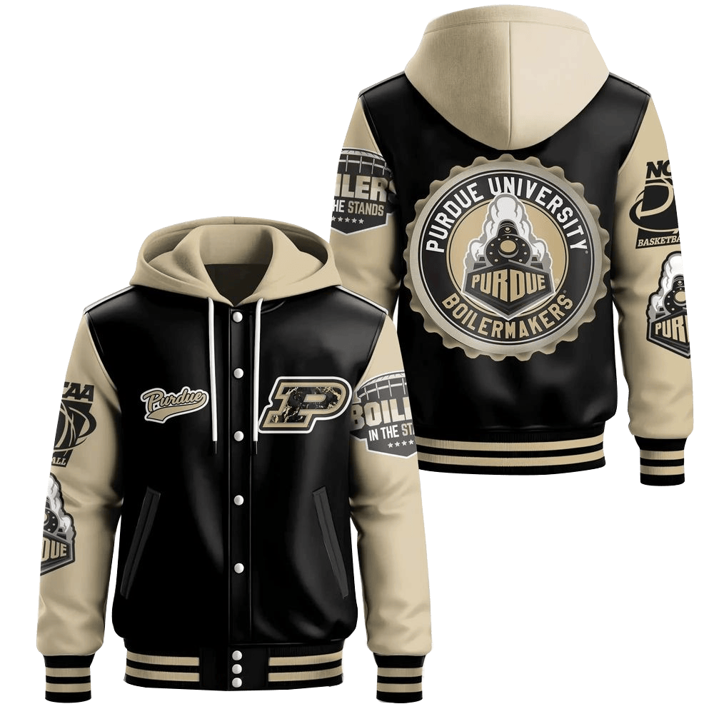Purdue Boilermakers In The Stands Hooded Varsity Jacket Purdue Boilermakers Merch Husband Gifts-1