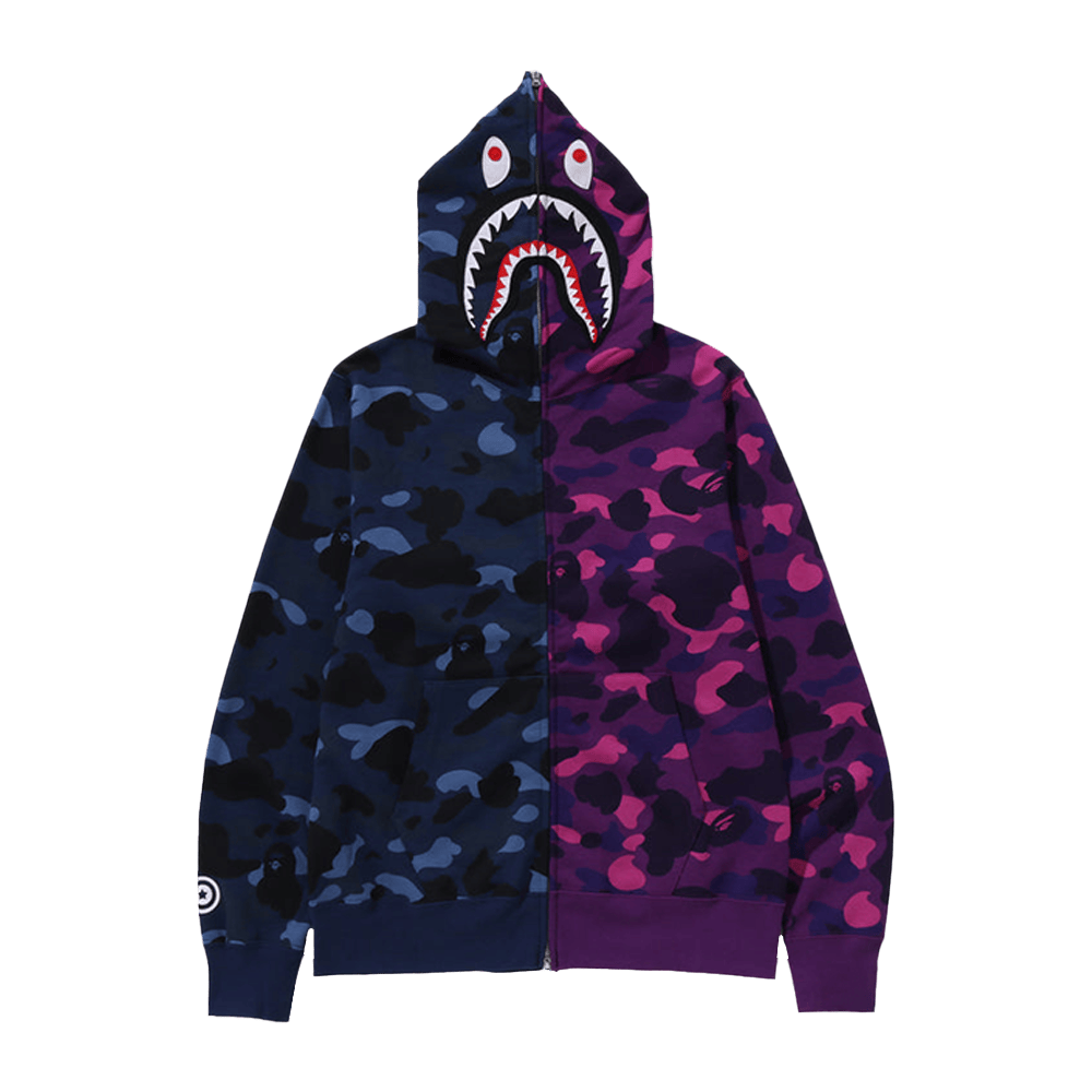 Purple Bape Hoodie BAPE Navy Color Men's Camo Separate Shark Full Zip Hoodie Gifts For Husband-1