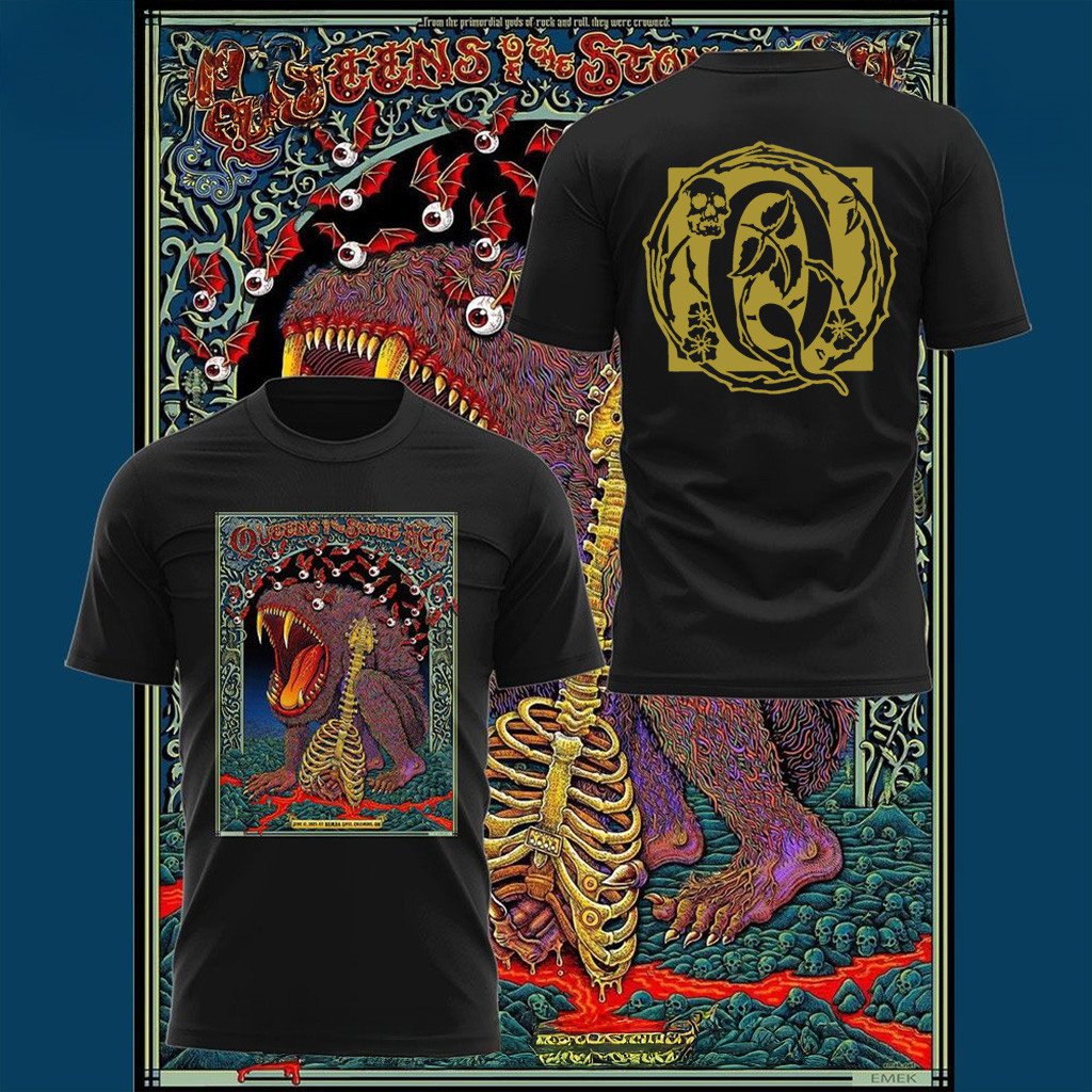 Queens Of The Stone Age World Tour 2025 In Columbus White Shirt Gifts For Music Fans-1