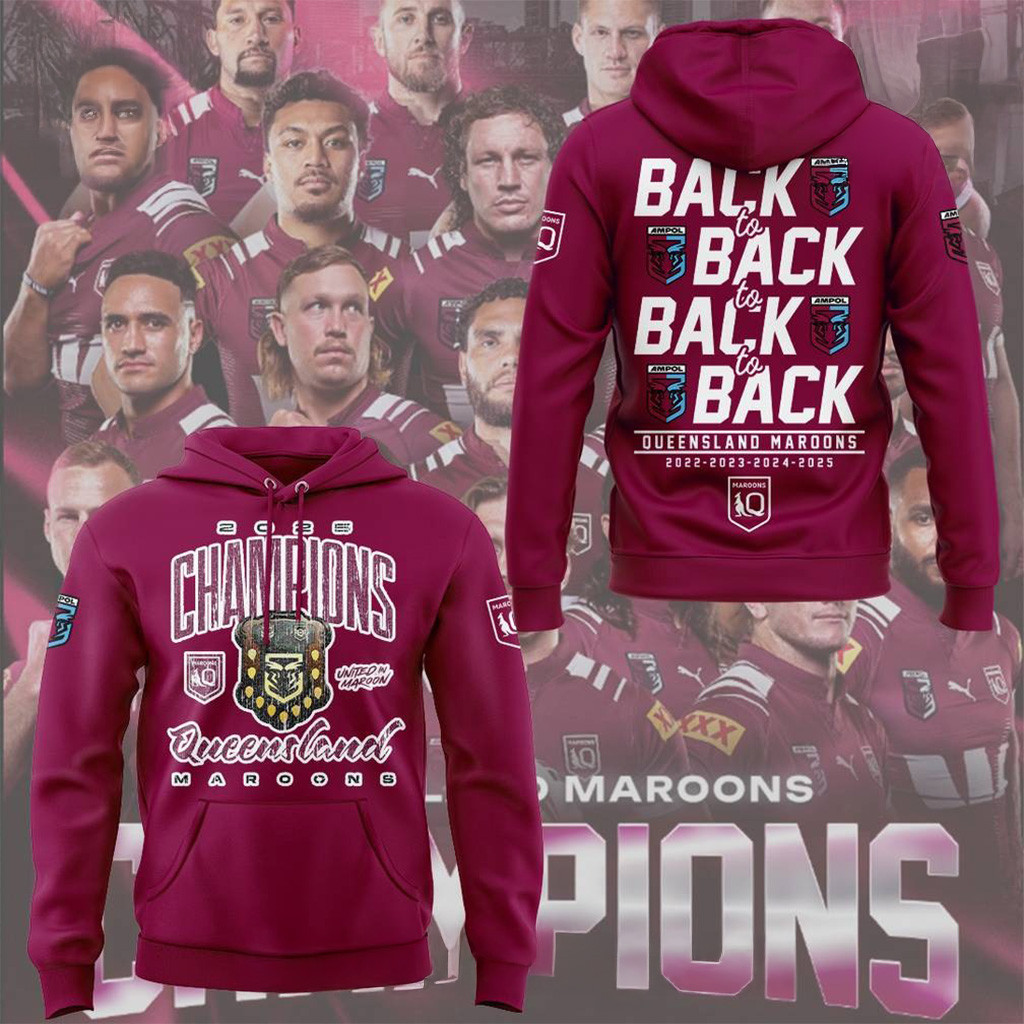 Queensland Maroons Back To Back Champions 2025 Hoodie Queensland Maroons Merch Fans Gifts-1