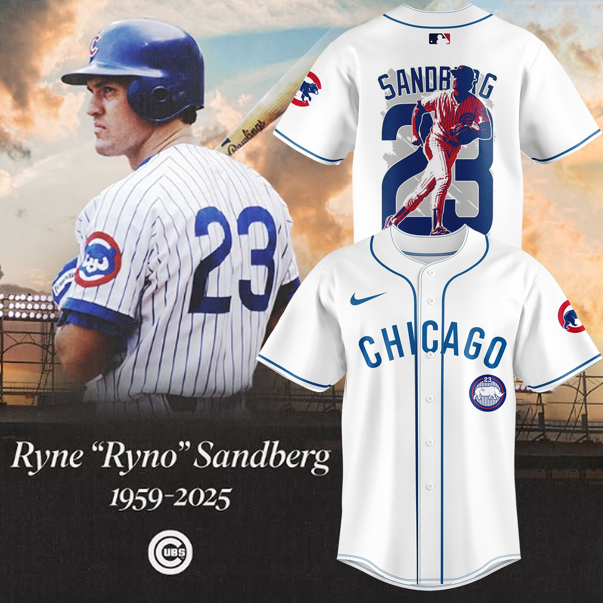 RIP Ryne Sandberg Baseball Jersey White Gift For Chicago Cubs Fans-1