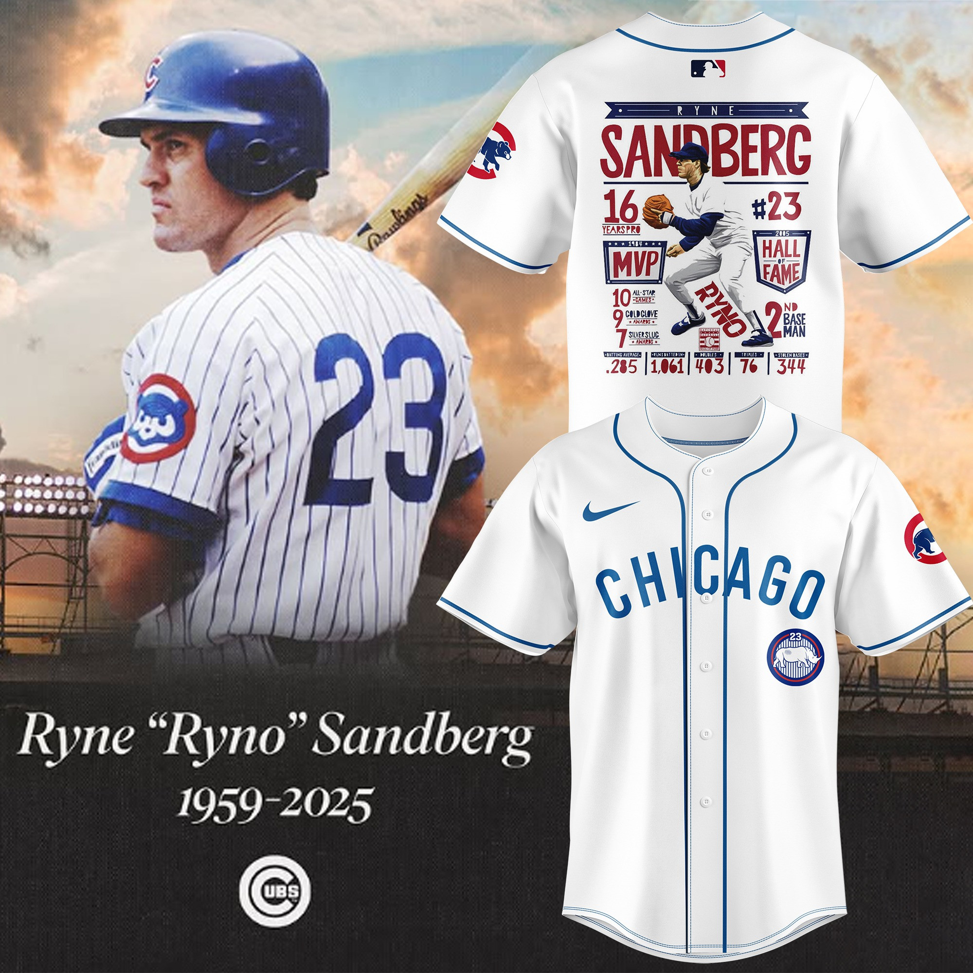 RIP Ryne Sandberg True Chicago Cubs Legend 1959-2025 Baseball Jersey Fans Merch-1