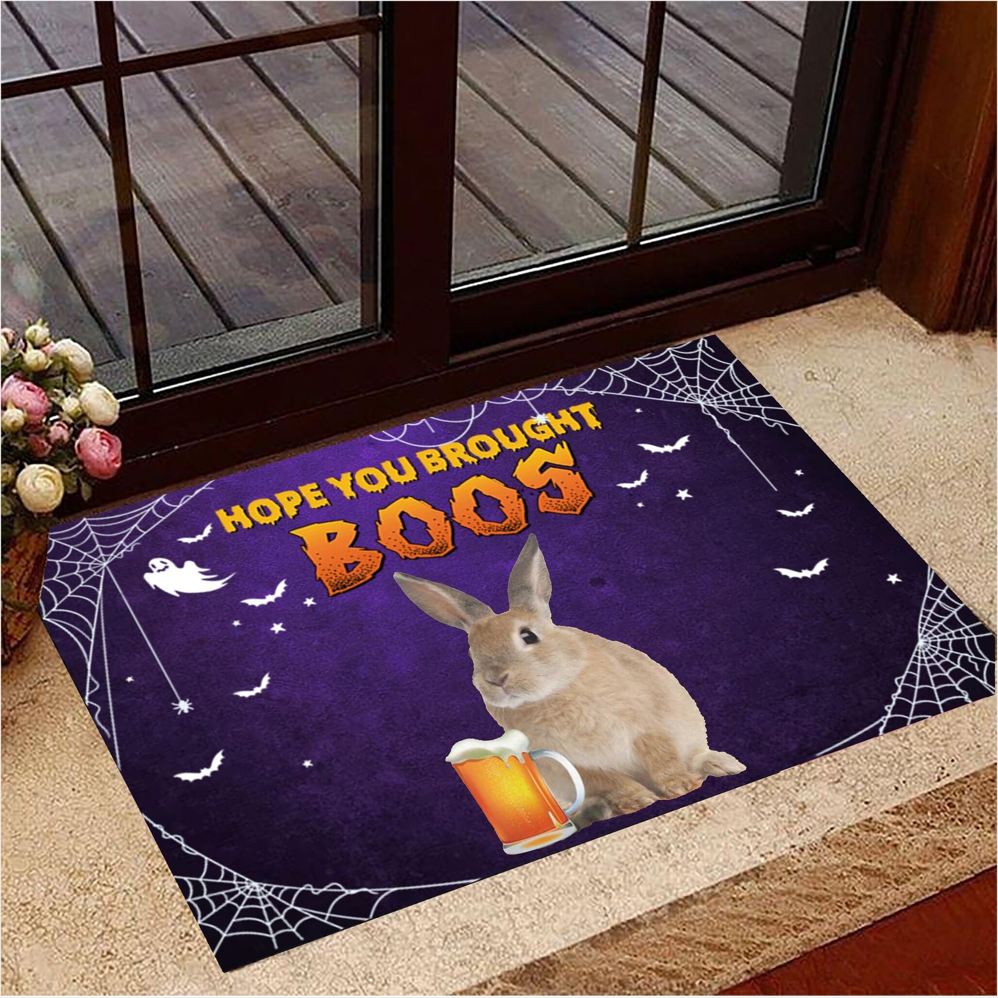Rabbit Hope You Brought Boos Doormat Designer Door Mat Cute Halloween Decorations Gifts For BFF-1