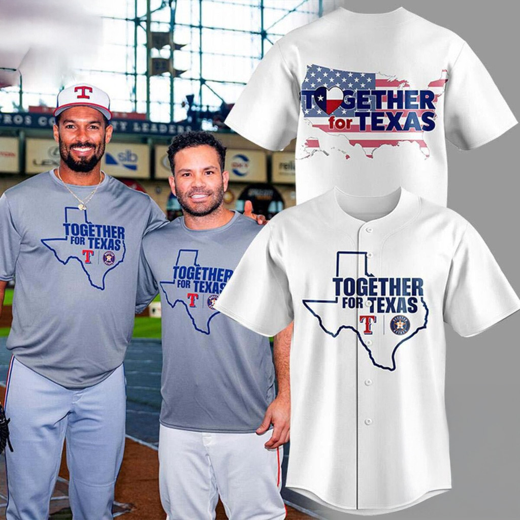 Rangers And Astros Together For Texas 2025 White Jersey Fan Merch Gifts For Father-1
