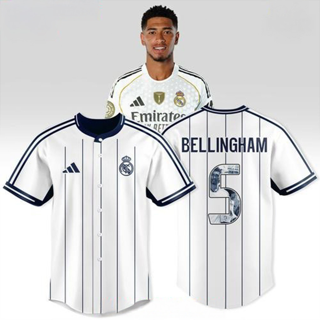 Real Madrid Bellingham 5 Pinstripe Baseball Jersey Present For Husband-1