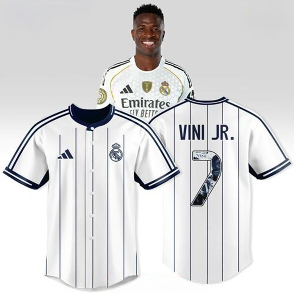 Real Madrid Vini Jr 7 Pinstripe Edition Baseball Jersey Fan Merch Gifts For Dad-1