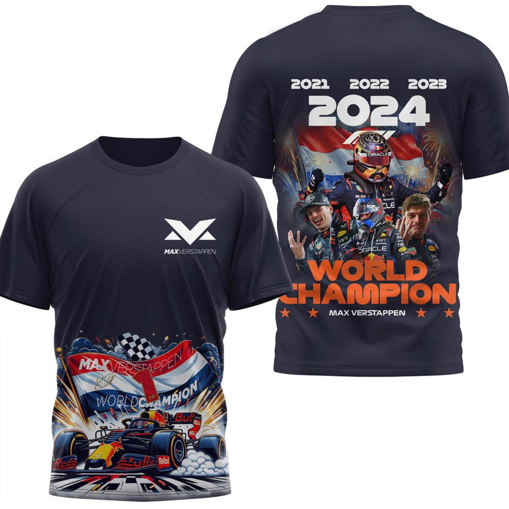 Red Bull Racing F1 Team Max Verstappen World Champs 2024 T-Shirt Gifts For Racing Fans-1