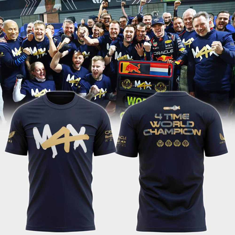 Red Bull Racing Max Verstappen 4 Times World Champions 2024 T-Shirt Good Father's Day Presents-1