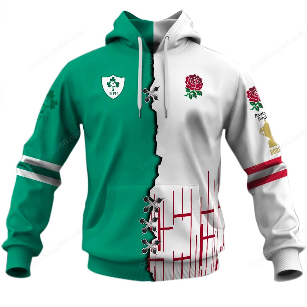Red Roses England Rugby X Ireland Rugby Hoodie Fan Merch Best Gifts For Husband-1