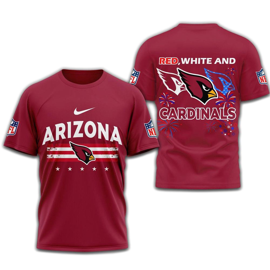 Red White And Arizona Cardinals 2025 Football 4Th Of July 3D Shirt-1