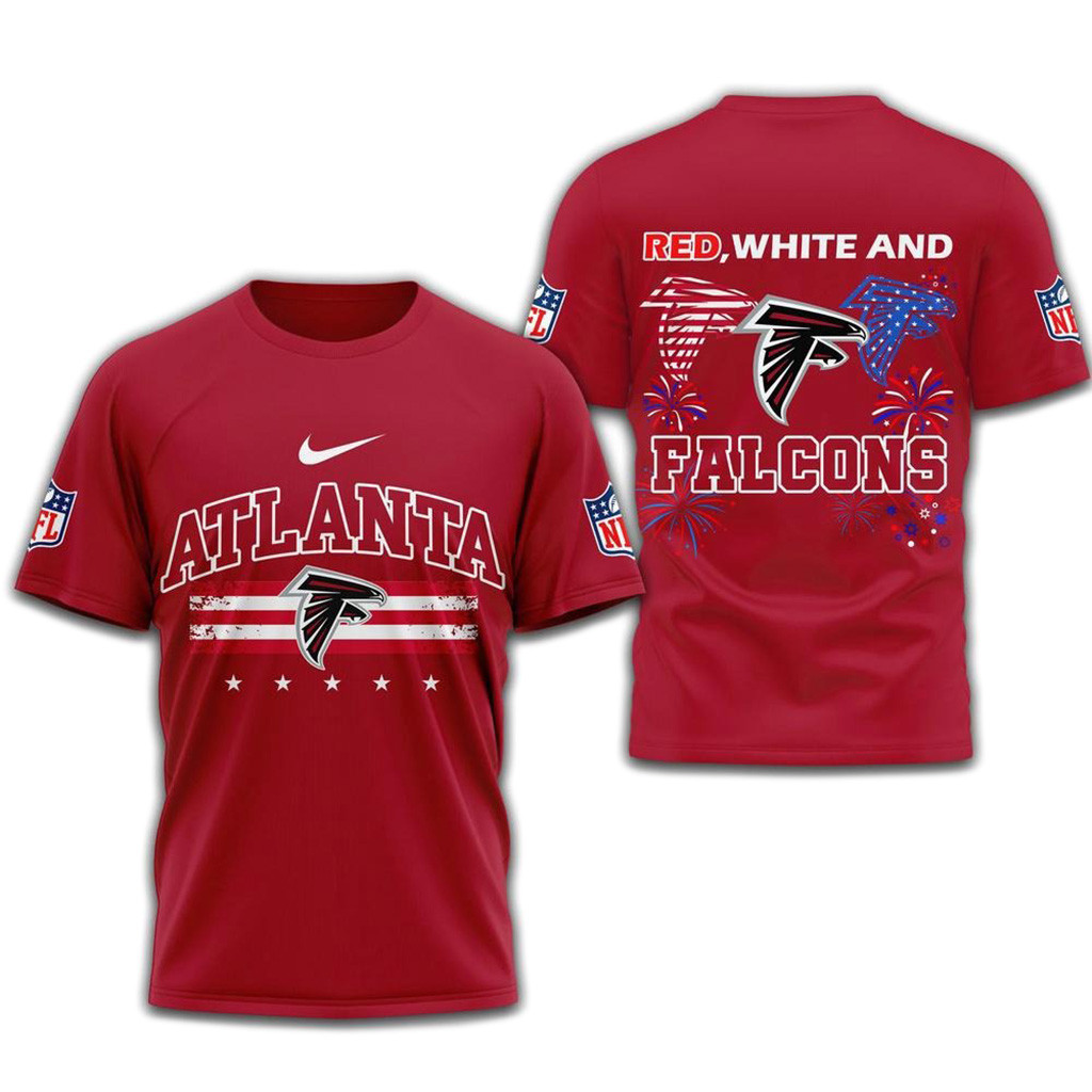 Red White And Atlanta Falcons 2025 Football 4Th Of July 3D Shirt-1