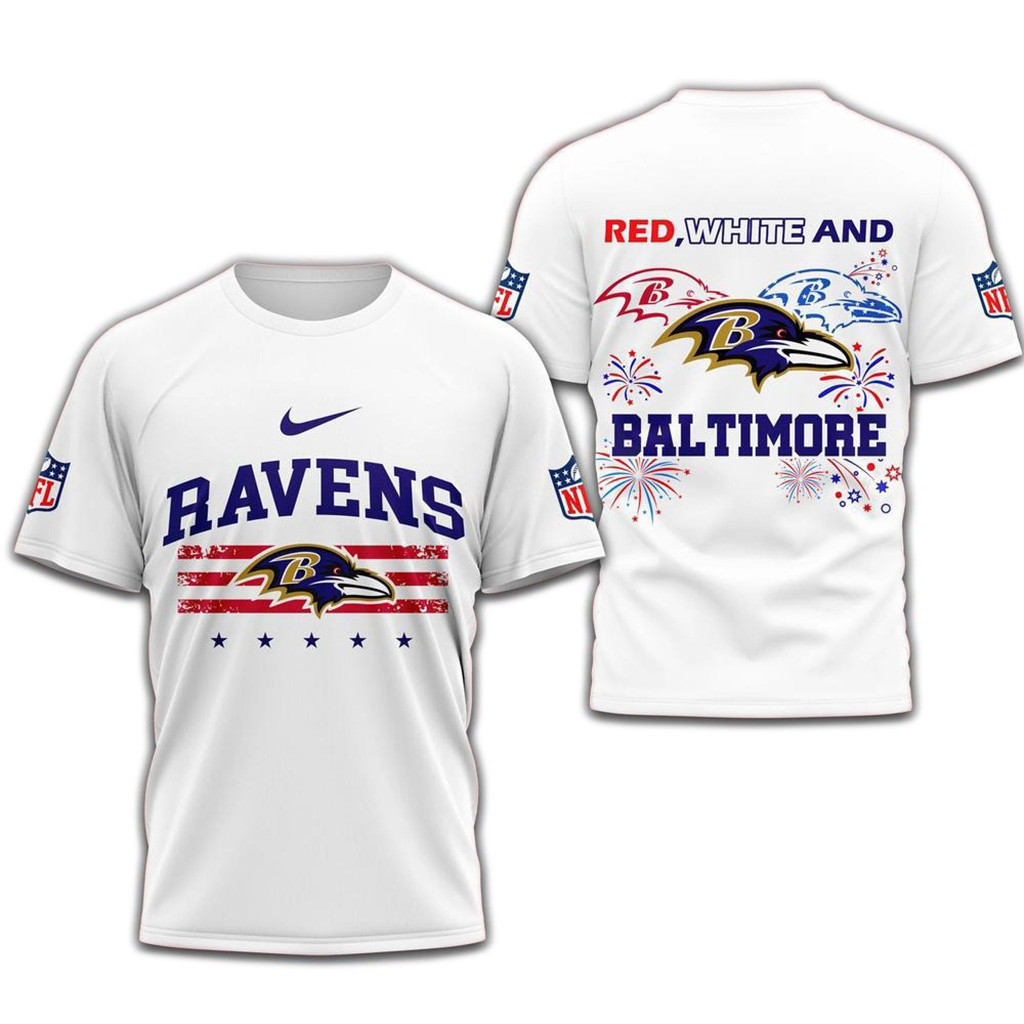 Red White And Baltimore Ravens 4Th Of July Independence Day Shirt-1