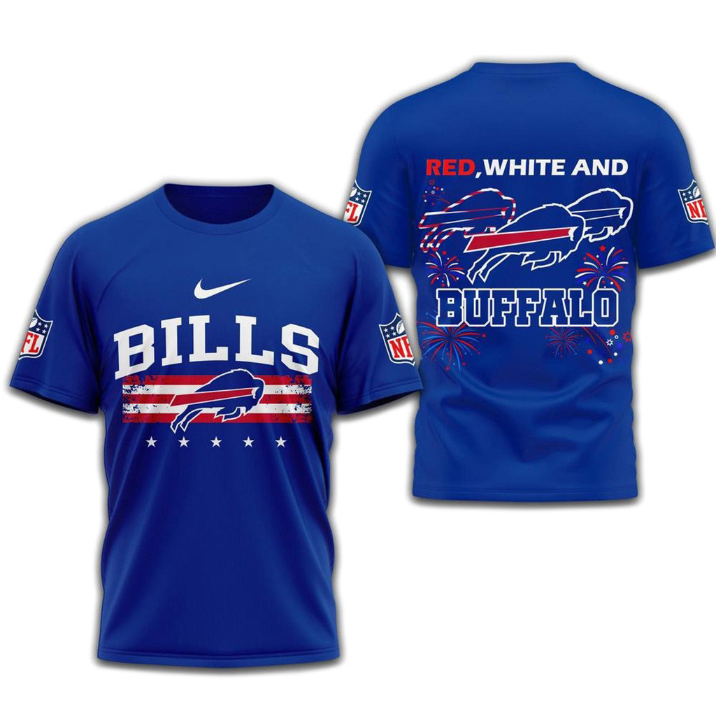 Red White And Buffalo Bills 2025 Football 4Th Of July 3D Shirt-1