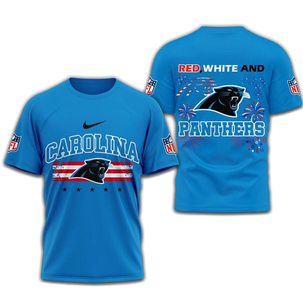 Red White And Carolina Panthers 2025 Football 4Th Of July 3D Shirt-1