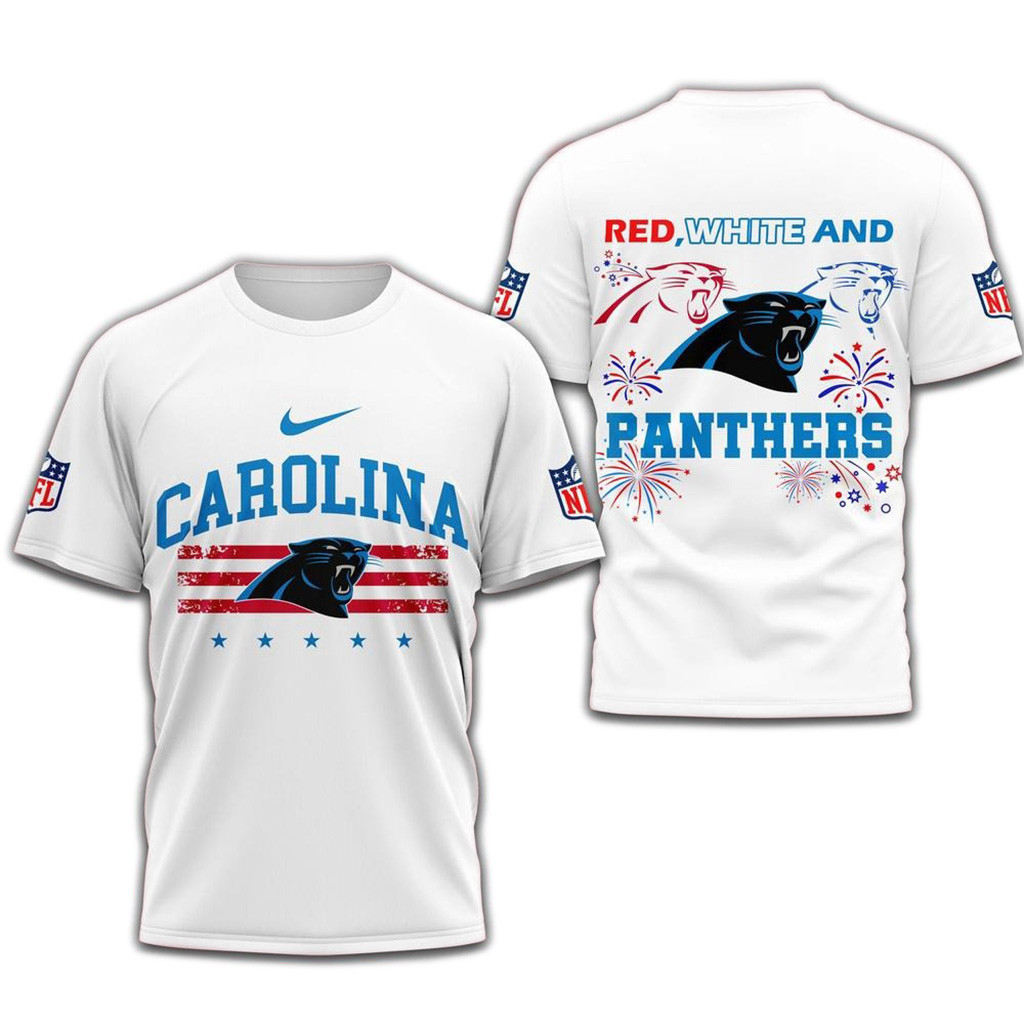 Red White And Carolina Panthers 4Th Of July Independence Day Shirt-1