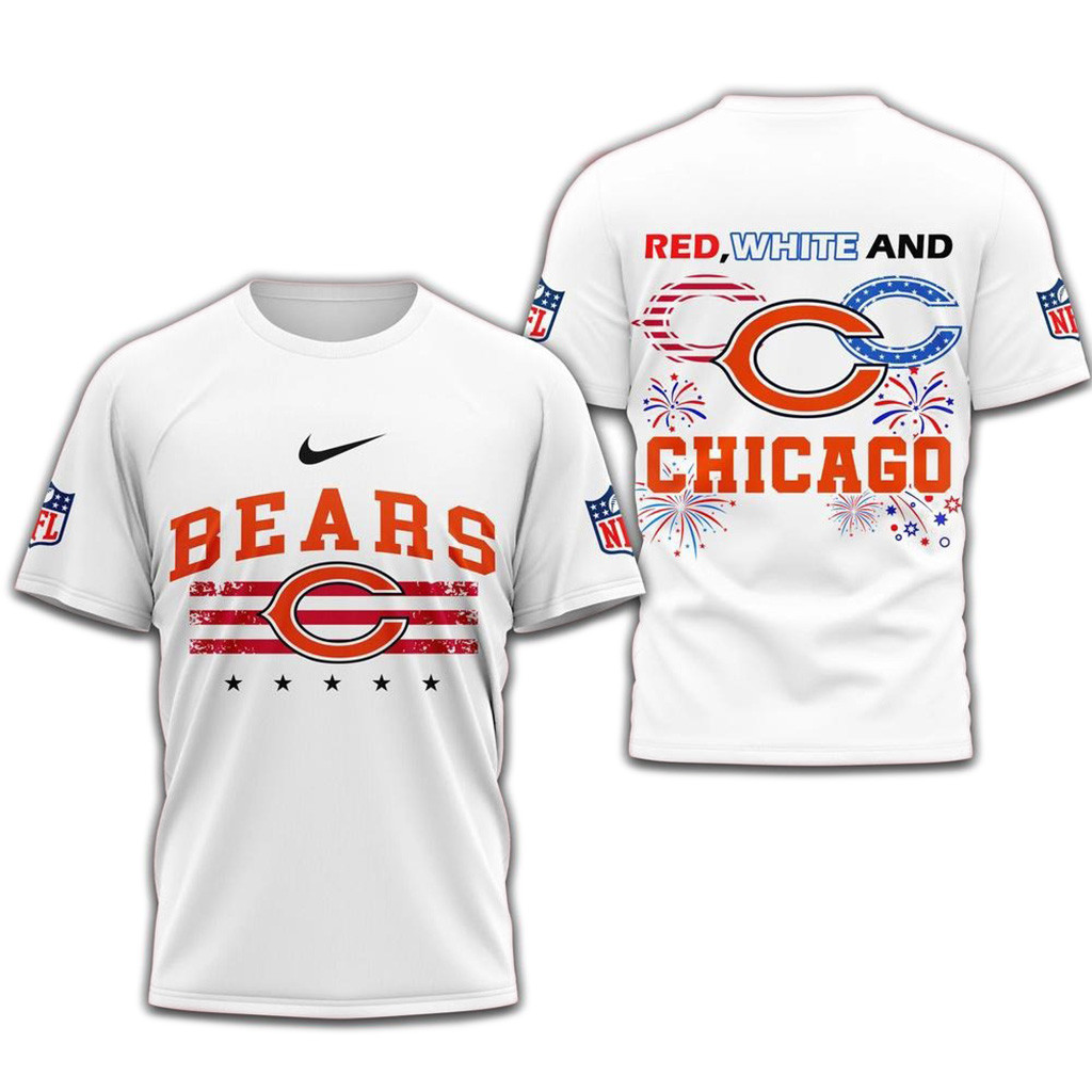 Red White And Chicago Bears 4Th Of July Independence Day Shirt-1
